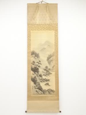 田上美象筆　水墨山水　肉筆絹本掛軸（共箱）